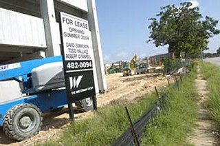 Didn't think it would happen, didja? After years of political wrangling,  the first structure – a parking garage at 46th and West Guadalupe –  went up on the long-postponed Triangle development.