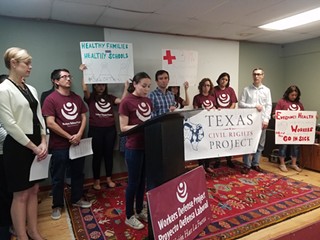 Mayra Huerta, Austin Campaign Manager for the Workers Defense Project, speaks at a press conference last Friday about the organization's intervention.