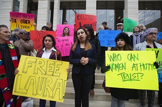Demonstrators gathered at the Federal Courthouse Plaza on March 13, 2018, in support of Laura Monterrosa, who spoke out publicly about her sexual assault, solitary confinement, and denial of proper medical treatment at the T. Don Hutto Detention Center.