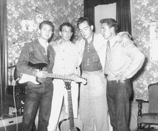 Nashville, 1956: (l-r) Sonny Curtis, Buddy Holly, Don Guess, and Sonny's brother Dean