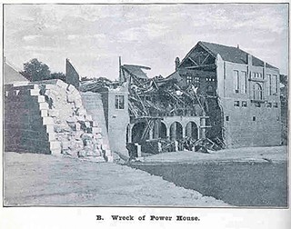 The first Austin Dam not only contained the Colorado but provided electricity (from this powerhouse) to light the moonlight towers – until its catastrophic collapse in 1900.