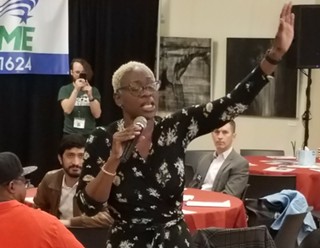 Nina Turner, with Greg Casar (l) and Mike Siegel