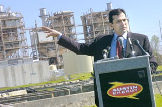 City Council member Raul Alvarez (pictured) was
joined by Mayor Will Wynn, City Manager Toby Futrell,
and Austin Energy General Manager Juan Garza on
Monday to mark the closing of two of the Holly Street
Power Plant's four units, which actually occurred late
in 2004. The other two units of the plant, which
neighbors have long criticized for safety and health
concerns, are scheduled for closure in 2007.