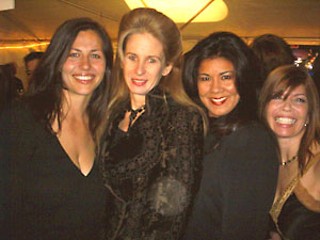 Music Awards VIP beauties Barbara Frisbie (Frisbie
Design Concern), Gail Chovan (Blackmail and Vivid
boutiques), Rita Garza (Heart Association), and
Maristella Ostrewich (Sage Salon) brighten the tent at
last night's Austin Music Awards.