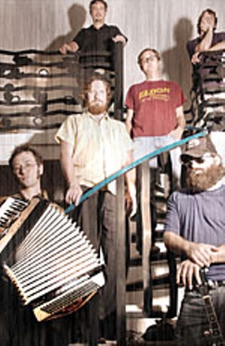 81/2 (l-r): Kirk Laktas (with accordion), James Alexander (top), Chris Hackstie (bottom), Brian Purington (middle), Eric Gibbons (top right), Sean Seagler (with guitar)