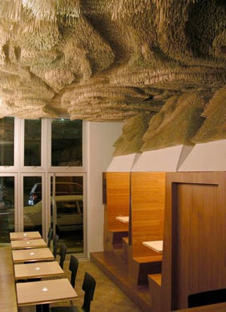 700 Congress, Then and Soon?: The New York restaurant Tides, designed by Lewis.Tsurumaki.Lewis, with its ceiling of 120,000 bamboo skewers