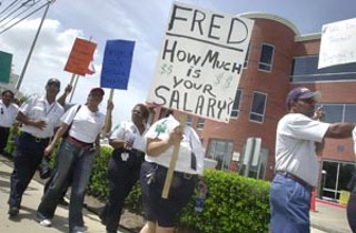 On Monday, <b>Capital Metro</b> employees 
demonstrated outside a board of directors meeting, 
while Aug. 5 looms as a possible start date for a strike 
by the workers of the city's mass transit authority. The 
850-plus person union voted overwhelmingly July 20 to 
authorize a strike if the union and Capital Metro cannot 
resolve a salary and health care disagreement. Capital 
Metro bus drivers and mechanics, members of 
Amalgamated Transit Union Local 1091, are protesting a 
decreased starting salary for new hires and proposed 
health care cuts. The union members are also urging 
Capital Metro administrator StarTran to create benefits 
for retirees. Capital Metro says some 130,000 riders 
could be affected by the strike, which would result not in 
a complete halt, but a vastly diminished version of 
service. UT shuttle bus service, with its drivers working 
for a separate company, would not be affected. Both the 
union and StarTran say they are working to avert the 
possible strike. <i>– </i><i>Wells Dunbar</i>