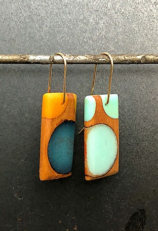 Wood and resin earrings by Brian David Johnson
