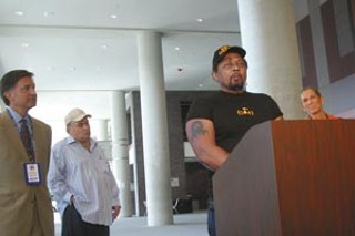 Political and musical power came together last Wednesday (Sept. 21) at the Austin Convention Center, as (from left) Mayor Will Wynn, local blues icon Clifford Antone, R&B legend Aaron Neville, and City Manager Toby Futrell discussed Austin efforts to benefit Hurricane Katrina survivors, including that night's Neville/Willie Nelson concert. As a community, we have stepped up to the plate and done a phenomenal job welcoming our honored guests and new neighbors, Wynn said. I can think of no greater musicians to celebrate Austin and New Orleans than Willie Nelson and Aaron Neville. Said Neville: I want to see people returning to New Orleans. New Orleans music, food, and culture cannot be replaced.