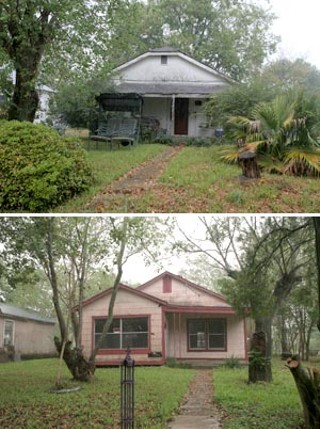 The Pattersons' home (top) is down the street from a
notorious, and now vacant, crack house (bottom) on Edna's
east side.