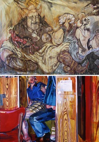 <i>Poker Alice and the Maverick Madonnas</i> (top) by Ali
Fitzgerald
<br><i>Lindsay Sitting on Craig's Lap</i> by Katy
O'Connor