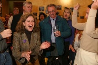 Democrat Donna Howard reacts to election night numbers 
showing that, after trailing Republican Ben Bentzin in early 
voting, she had pulled ahead.