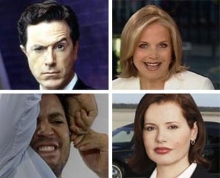 Clockwise from top left: Stephen Colbert, Katie Couric, Geena Davis, and David Blaine