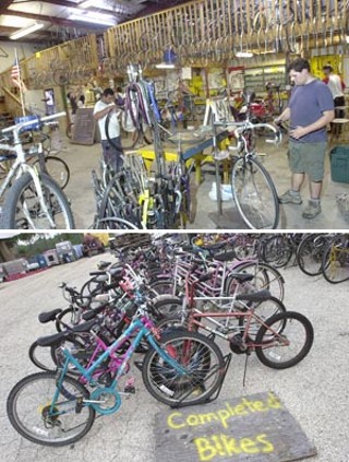 The Yellow Bike Project has been a leader in promoting
bicycling as a transportation option. At their workshop, YBP
volunteers rehabilitate old bikes in hopes of getting them
back out on the streets.
