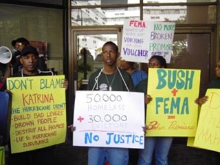 Katrina evacuees and their supporters protested last
Tuesday, June 13, in front of the Federal Emergency
Management Agency's Washington D.C. headquarters in
response to plans to end the housing and utilities aid
program the agency runs through local governments for
thousands of evacuees all over the country. Although
evacuees in Austin, as well as eight other cities and one
county in Texas, will receive indirect federal assistance
through June 30, and Houston evacuees through the end
of July, the cutoff deadline for evacuees in most cities
was the end of May.<br>Photo by Monica Moorehead,
Workers World