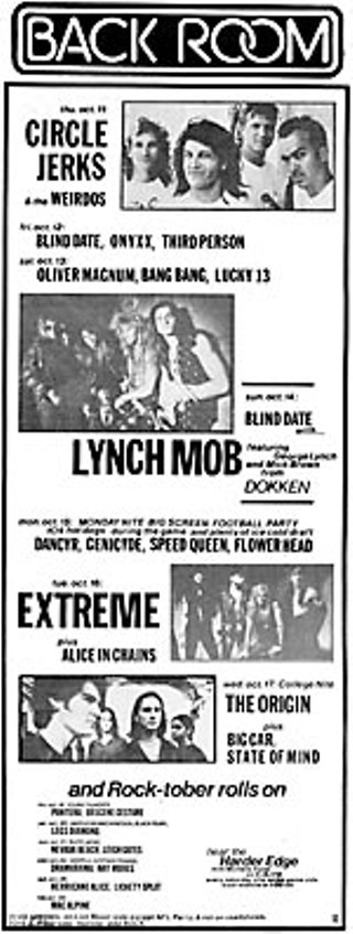An Oct. 1990 Back Room ad. Note Alice in Chains and Pantera in small print.