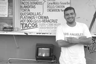 AVATACO President Polo Cadena in front of his stand, Taqueria el Rey Polo