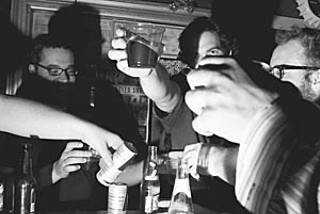 Bottoms up: Towers engage in their second-favorite touring activity.