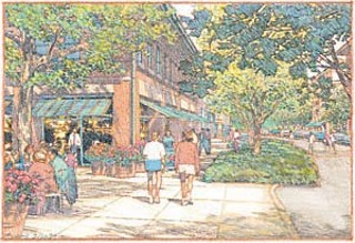 Town Center: The “village square” for Mueller will be a 
central retail
destination for shopping, gathering, eating out, and 
entertainment. Laid
out to encourage walking, bicycles, and use of transit, 
the New Urbanist
mixed-use area will include housing above street-level 
retail and
live-work “shop houses.”