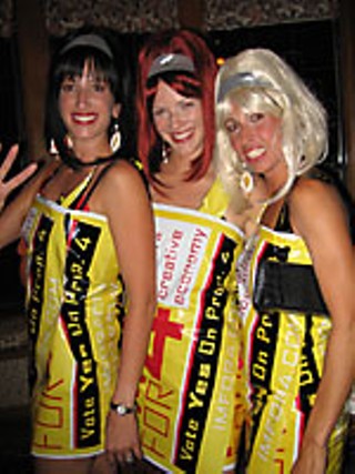 The Bond girls – Kimberly Thomsen, Maureen Staloch, and Maria Groten, hit the party circuit to promote Proposition 4, which will greatly benefit the business of art in Austin. Yes on 4!