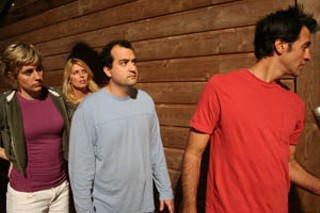 (l-r): Greta Gerwig, Elise Muller, Steve Zissis, and Ross Partridge on the set of <i>Baghead</i>