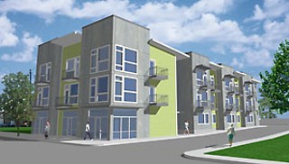 East End Flats: Designed in the VMU spirit, this relatively affordable condo-retail project would need a neighborhood opt-in recommendation to take advantage of VMU zoning. Why? It's located on East 12th Street – not a Core Transit Corridor (Weiss Architecture).