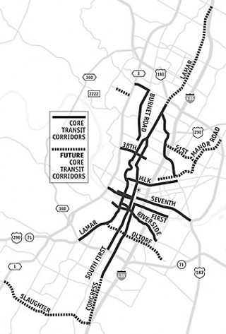 Where VMU can arise: The new VMU zoning applies to a special overlay district, generally comprising all commercial properties fronting the roads shown here. These core transit corridors are deemed most appropriate for high-density growth and public-transit use. To see a more detailed VMU-OD map (which can be enlarged to show parcel-by-parcel detail), visit the city's Web site after Feb. 15. That map will be finalized after the opt-in/opt-out process.