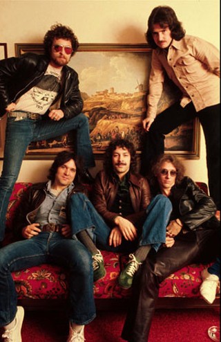 Agents of Fortune (clockwise from top left): Eric Bloom, Donald Buck Dharma Roeser, Allen Lanier, Albert Bouchard, and Joe Bouchard. Like the Band, five songwriters became one doo-wop at the mic.