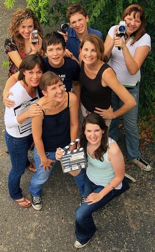 Back, l to r: Madison Burge (student), Mason Kerwick (student), Natalie Kelton (student)<br>
Second row from back: Stacy Schoolfield (producer, Storie Productions), Nevie Owens (editor of <i>jumping off bridges</i>), Leslie Langee (associate producer/actress, <i>jumping off bridges</i>)<br>
Center: Kat Candler<br>
Front: Katie Lemon (actress, jumping off bridges)