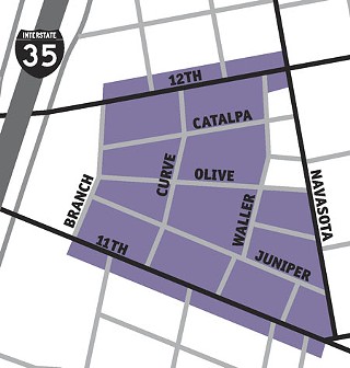 Showing ARA boundaries, the Juniper-Olive Historic District, and the Eleven East complex