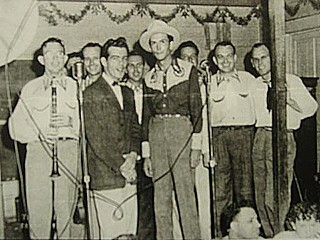 Hank Williams at Dessau Hall, 1950: Jimmy Grabowske stands to Williams' immediate left, back row.
<br>Photo courtesy of Jimmy Grabowske