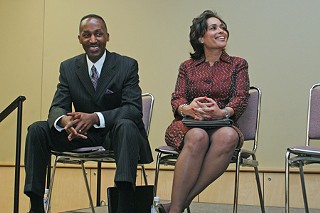 City manager candidates Marc Ott and  Jelynne Burley