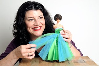 Barbara Chisholm with Barbie in her Enchanted Evening gown