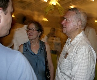Lee Leffingwell and his wife, Julie Byers, greet well-wishers.