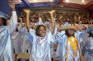 Johnston High School seniors celebrate their graduation ceremony June 6, just two days after state officials ordered the school closed for failing to meet academic standards. See <a href=http://www.austinchronicle.com/gyrobase/Issue/story?oid=oid%3A635114><b>Johnston Seniors Bid Final Farewell</b></a>.
