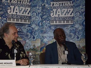 Hank Jones (r) and Montreal Jazz Fest Artistic Director André Ménard