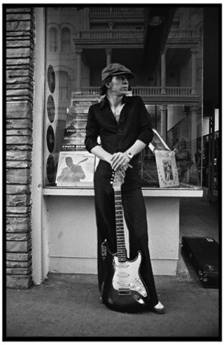Stevie Vaughan out front of OK Records on Sixth Street, April 1978