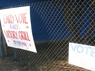 Signs outside East Austin's Victory Grill implore citizens to vote early