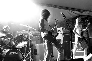 For Whom the Bell Tolls: (l-r) the Sword’s Trivett Wingo, J.D. Cronise, and Bryan Richie, Oct. 4, 2008, Stubb’s
