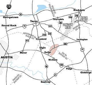 Alcoa wants to open a new strip mine 20 miles east of Austin (reddish area between  Elgin and McDade) to power its aluminum smelting plant near Rockdale. Water pumped  from beneath the mine will be diverted to San Antonio, which owns the property.  Alcoa has run mining operations at the Sandow Mine since the Fifties.