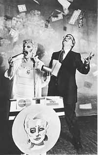 Wiley as Tammy Faye Bakker, with Colom Keating as Jerry Falwell in <i>Tammy!</i>