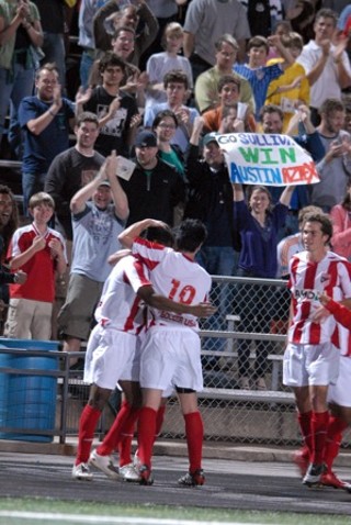 The Aztex players and fans celebrate a goal vs. the Dynamo