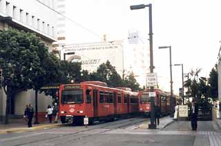 The San Diego Trolley light rail system circles rather than bisects the heart of town.