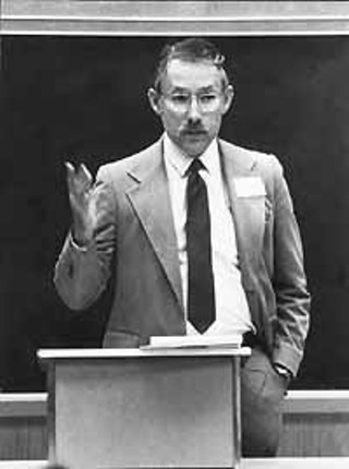 This 1967 photo captured Gus Carcia speaking at St. Edwards University during a teaching stint.