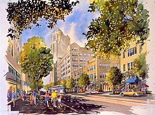 The several Cityplace projects, built around and on top
of DART's first underground station, feature hundreds
of apartments, retail, and a 43-story office tower.