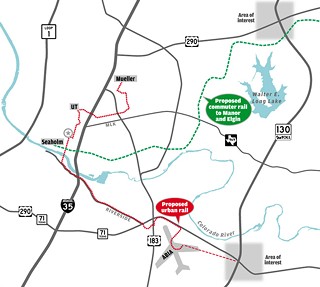 The State Facilities Commission is looking at properties at these two major intersections along SH 130, one of which could be the future site of a state office campus.