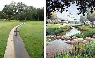 Under one of two planning options unveiled last week before the UT Board of Regents, the city-leased Lions Municipal Golf Course would be transformed into a central park, with the intermittently flowing Schulle Branch Creek as its centerpiece.