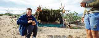 Broyles researched the film at a survival camp on the Sea of Cortez, where he drank coconut milk and made a lean-to from bamboo and palm leaves.<br>(photo courtesy Bill Broyles)