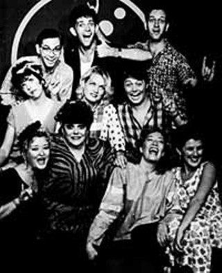 The Hilarions, 1984
Top row (l-r): Robert Faires, Michael Caldwell, Bill Fagan
Center row: De Lewellen, Linda Wetherby, Chris Bonno
Bottom row: Rachel Winfree, Margaret Wiley, Shannon Sedwick, Angela Davis