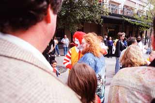Ronald McDonald poses with Harry Knowles